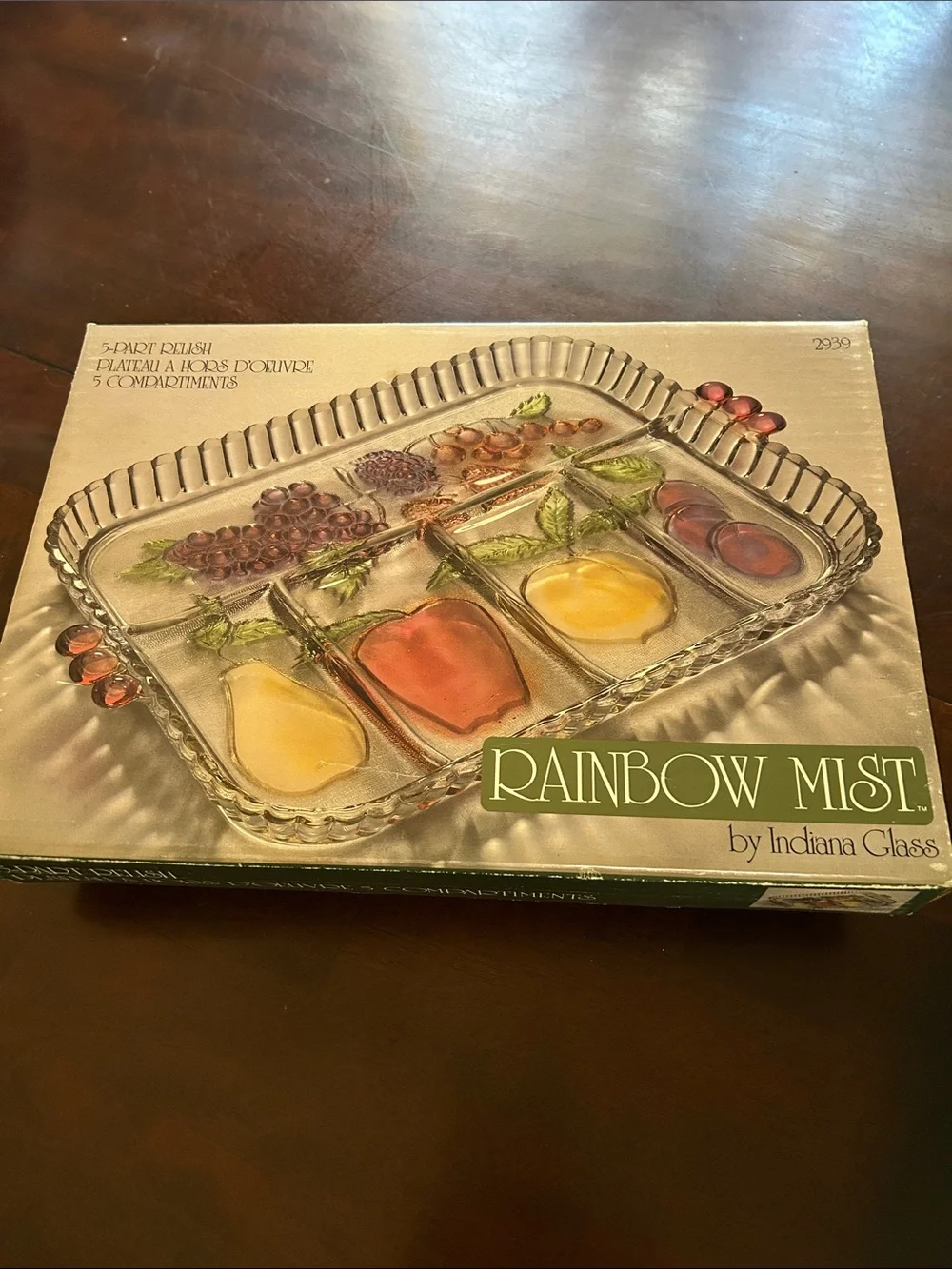 Vintage Rainbow Mist 5-Part Divided Relish Dish by Indiana Glass NIB Item 2939